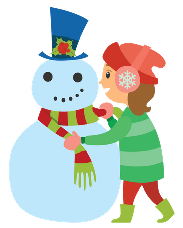 Menina decorando boneco de neve  Ilustração