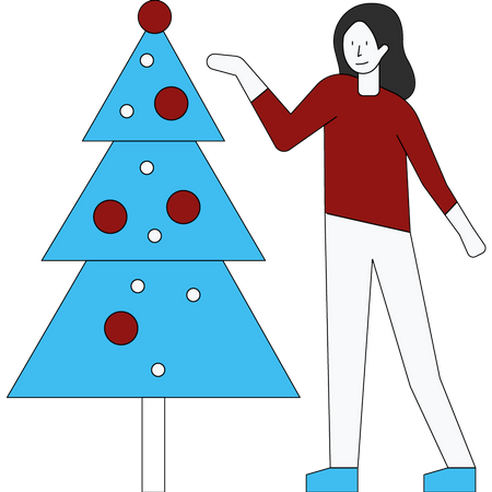 Menina decorando árvore de natal  Ilustração