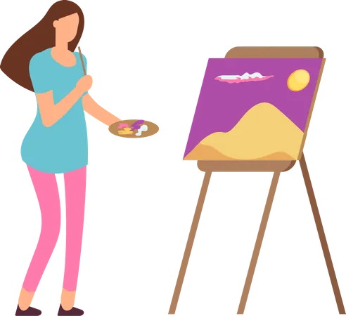 Menina desenhar pintura  Ilustração