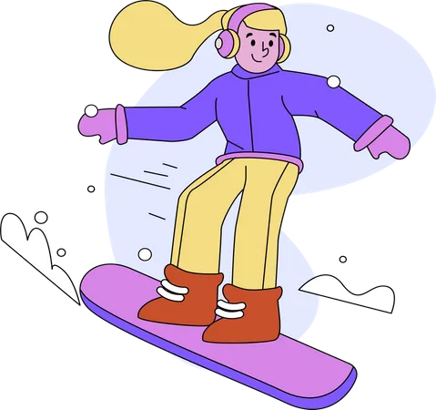 Menina curtindo esporte de esqui  Ilustração