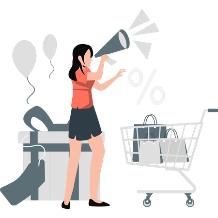 Menina destacando os benefícios das ofertas de desconto Ilustração