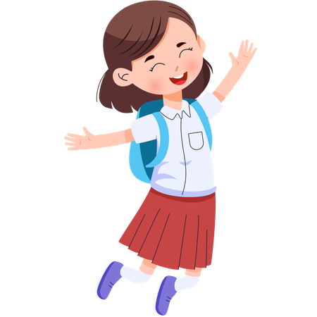 Menina do ensino fundamental pulando feliz  Ilustração