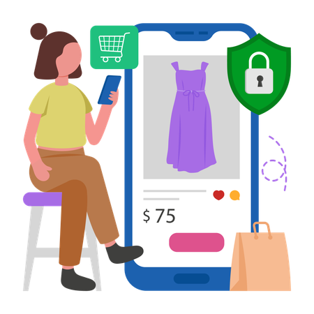 Menina fazendo compras online seguras  Ilustração