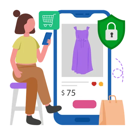 Menina fazendo compras online seguras  Ilustração