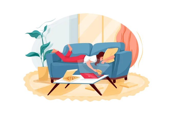 Menina dormindo no sofá  Ilustração