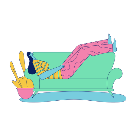Menina dormindo no sofá  Ilustração