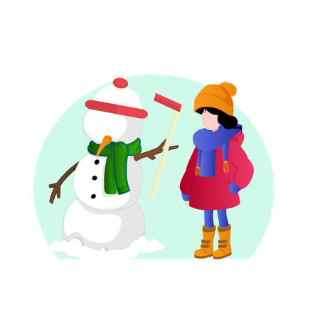 Menina e boneco de neve  Ilustração