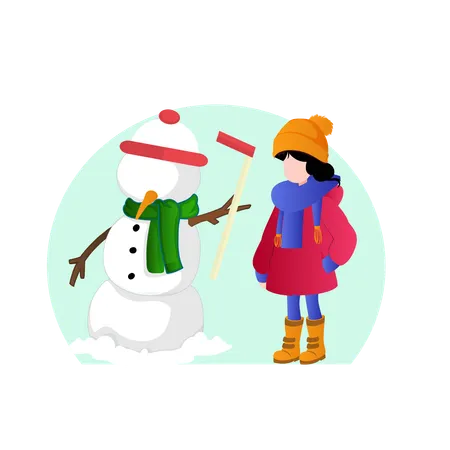 Menina e boneco de neve  Ilustração