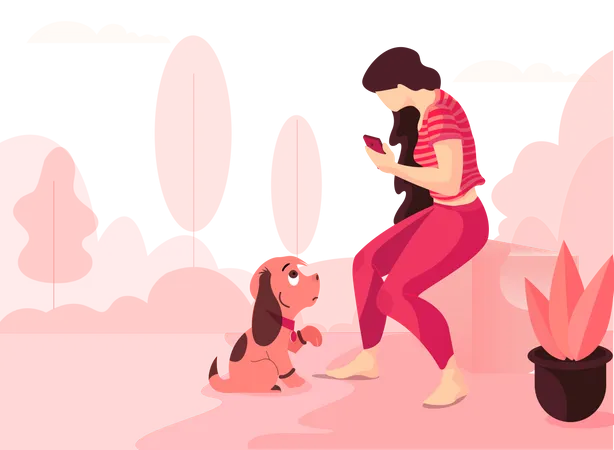 Menina e cachorro sentados juntos  Ilustração