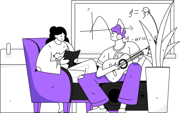 Menina e homem aprendendo matemática  Ilustração