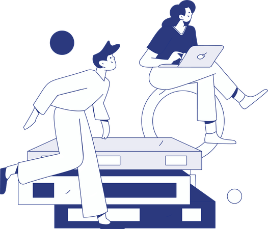 Menina e homem aprendendo matemática  Ilustração
