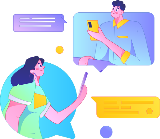 Menina e homem conversando no celular  Ilustração