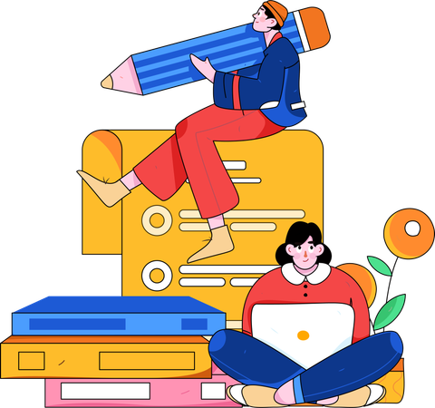 Menina e homem fazendo E-learning  Ilustração