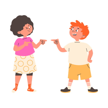 Menina e menino apontando dedos um para o outro  Illustration