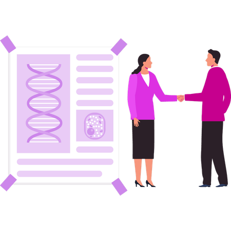 Menina e um menino estão conversando sobre DNA  Ilustração