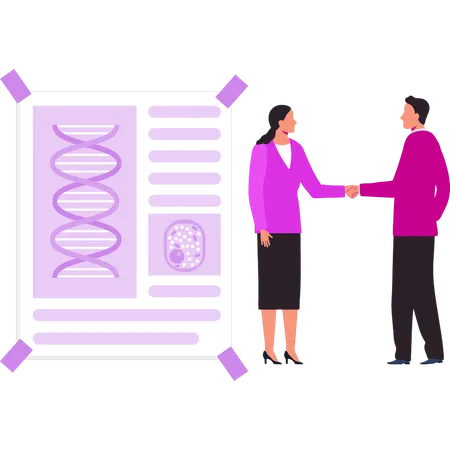 Menina e um menino estão conversando sobre DNA  Ilustração