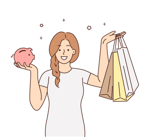 Menina economizando dinheiro  Ilustração