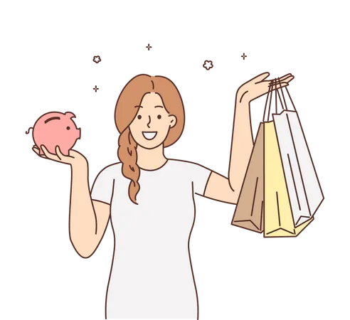 Menina economizando dinheiro  Ilustração