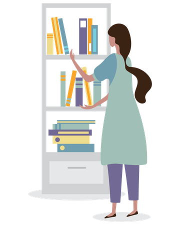 Menina encontrando livro na biblioteca  Ilustração