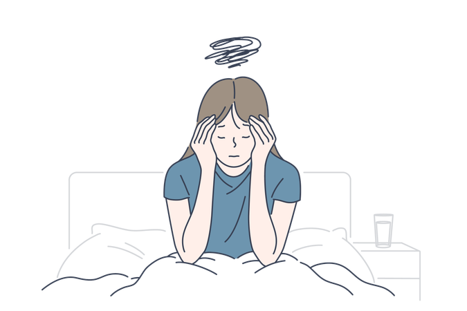 Menina enfrenta problema de enxaqueca  Ilustração