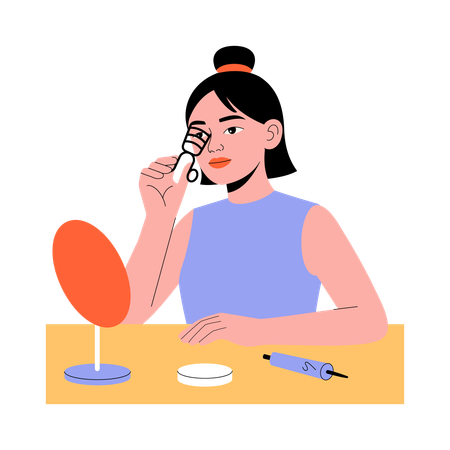 Menina enrolando cílios com curvex  Ilustração