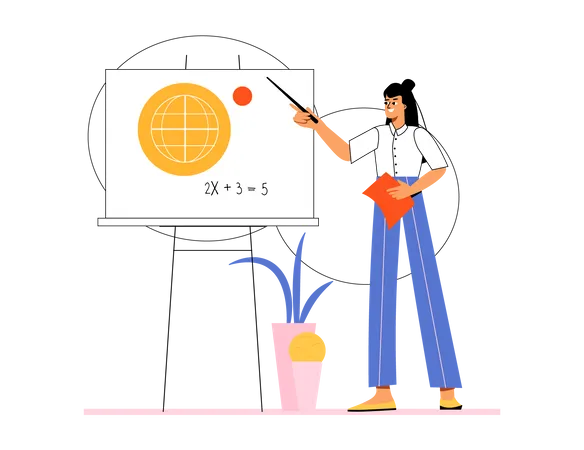 Menina ensinando álgebra na aula de matemática  Ilustração