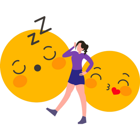 Garota enviando emojis dormindo  Ilustração