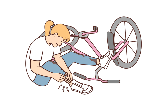 Menina escorregou de bicicleta  Ilustração