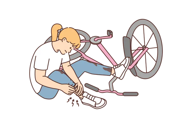 Menina escorregou de bicicleta  Ilustração