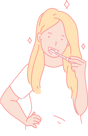 Menina escovando os dentes  Ilustração