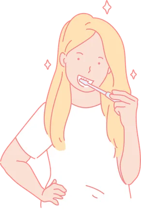 Menina escovando os dentes  Ilustração