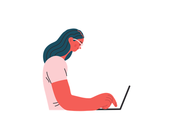 Menina escrevendo no laptop  Ilustração