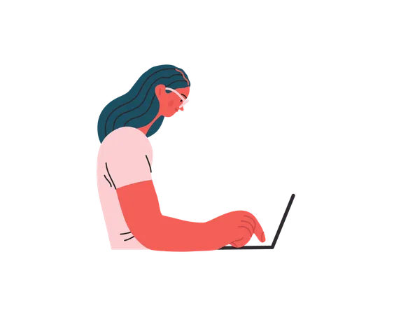 Menina escrevendo no laptop  Ilustração