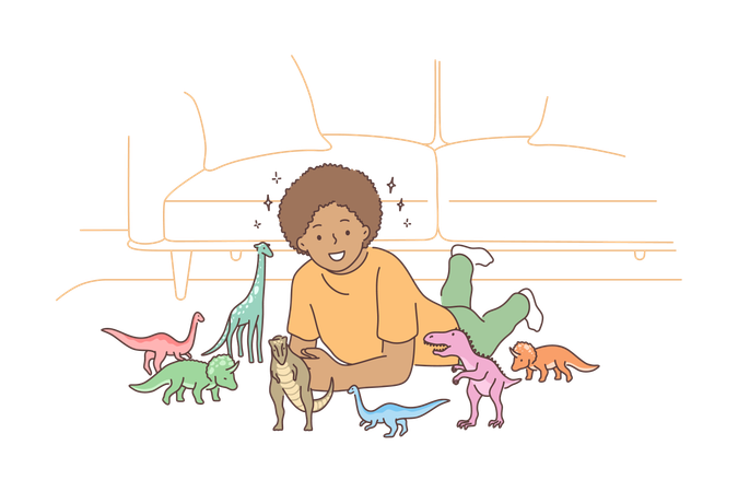 A menina está brincando com brinquedos de animais  Ilustração