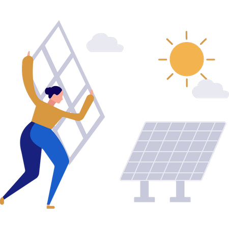 A menina está carregando energia solar elétrica  Ilustração