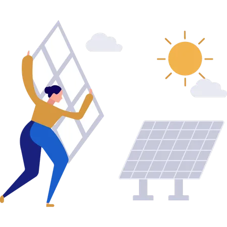 A menina está carregando energia solar elétrica  Ilustração