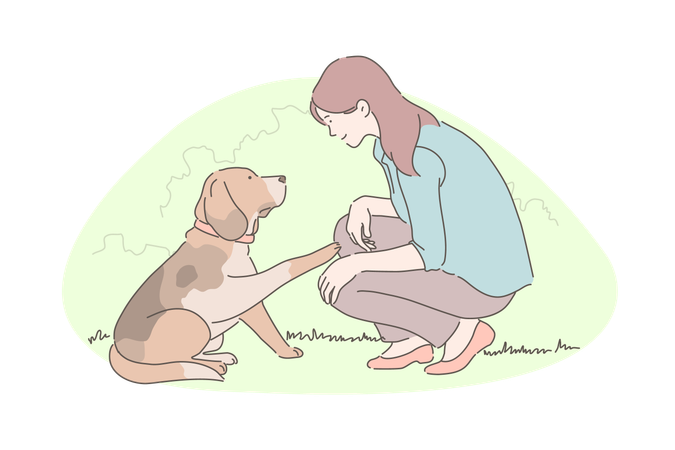 A menina está cuidando de seu cachorro  Ilustração