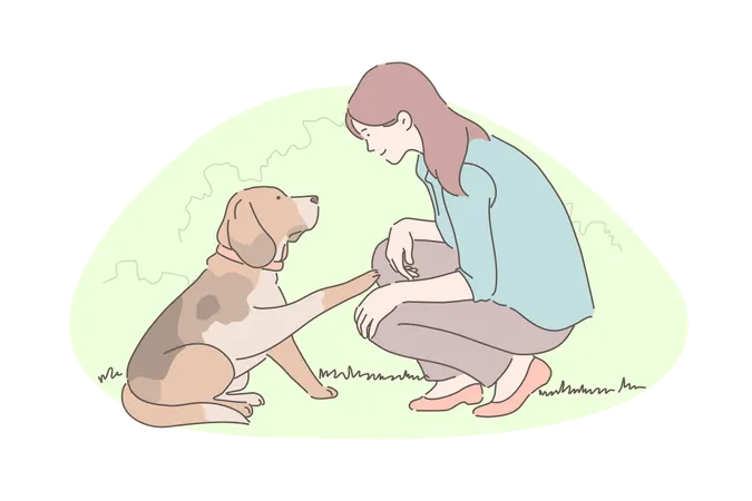 A menina está cuidando de seu cachorro  Ilustração