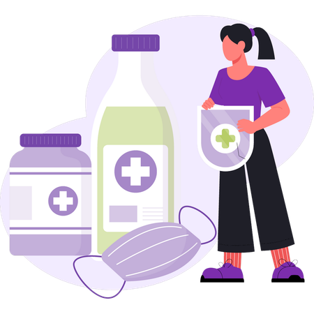 Menina está fazendo medicação de proteção  Ilustração
