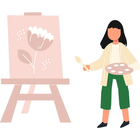 Menina está pintando flores  Ilustração