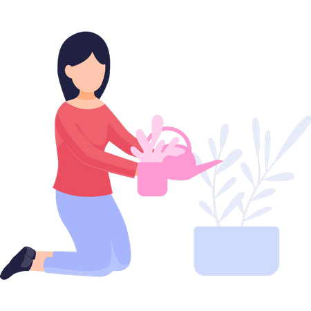 A menina está regando as plantas  Ilustração