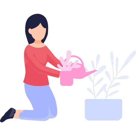 A menina está regando as plantas  Ilustração