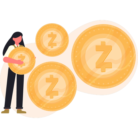 A menina está segurando uma moeda Zcash  Ilustração