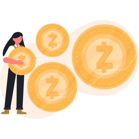 A menina está segurando uma moeda Zcash  Ilustração