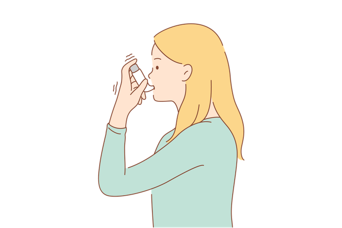 Menina está tomando inalador para doença de asma  Illustration