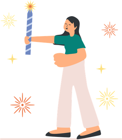 Menina estourando fogos de artifício  Ilustração