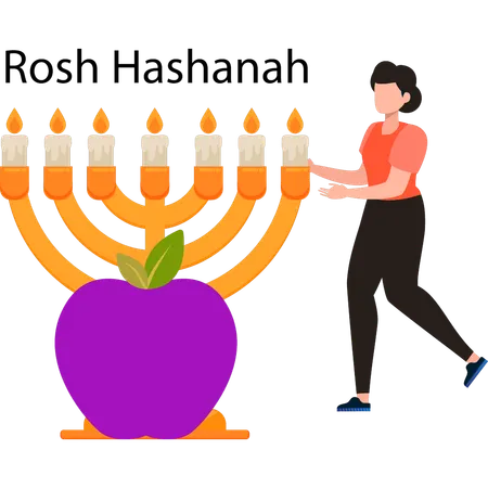 Menina exibe velas de Hanukkah para Rosh Hashaná  Ilustração