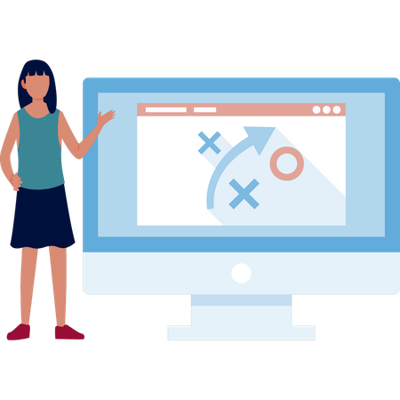 Menina explicando site no monitor  Illustration