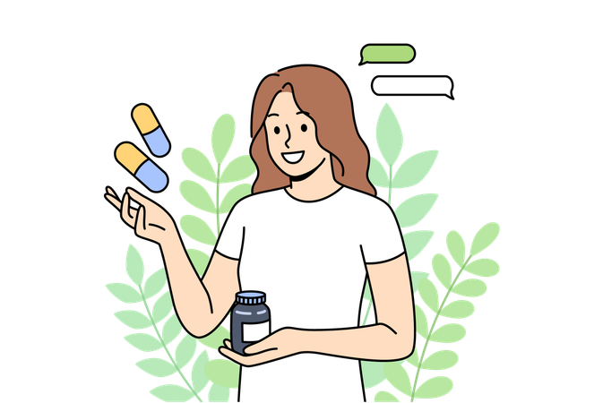 Menina falando sobre fitoterapia  Illustration