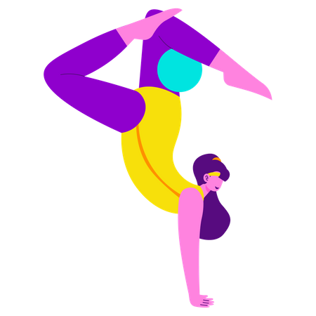Garota fazendo atividade de ginástica com bola de ginástica  Ilustração